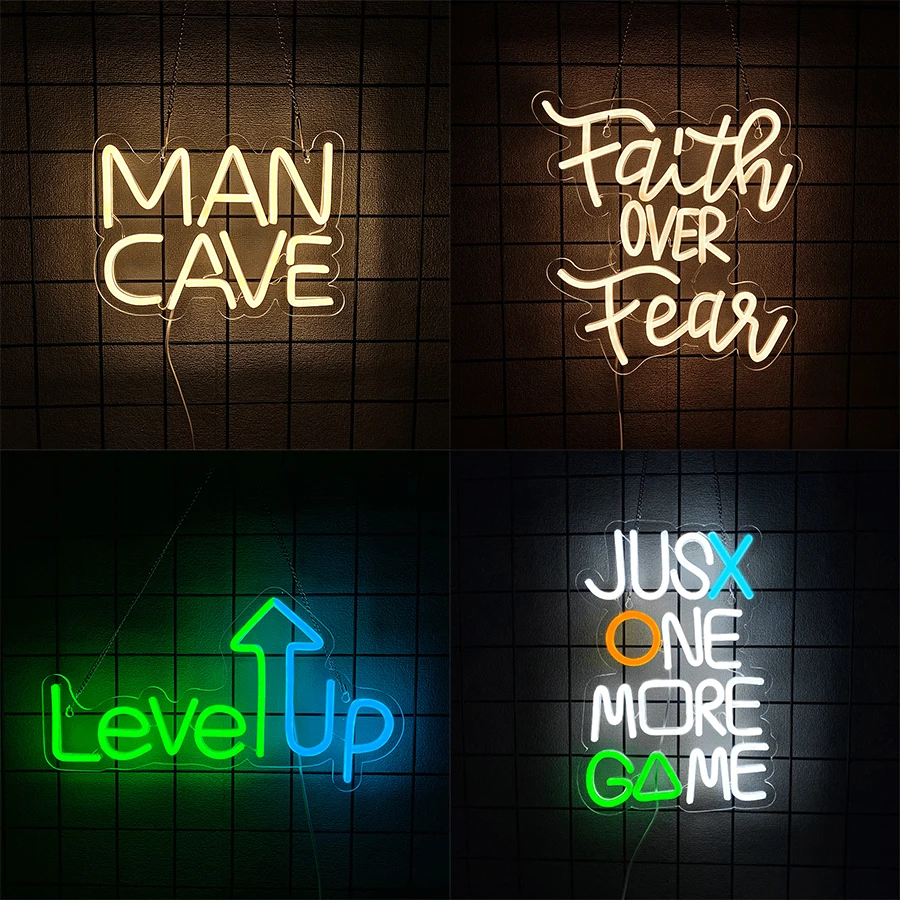 Faith Over Feared Led Neon Sign, Game Room Wall Decor, Bedroom Game Room Man Cave Bar Party Library Classroom Wall Lamp.