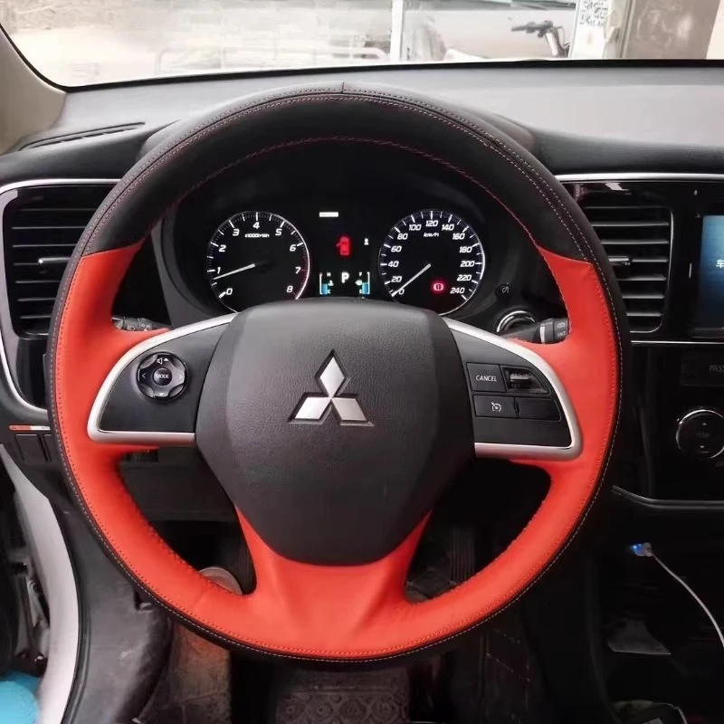 

Чехол на руль автомобиля из черной и красной кожи, сшитый вручную, для Mitsubishi ASX L200 2015-2016, Outlander 2013-2014, Mirage 2014.