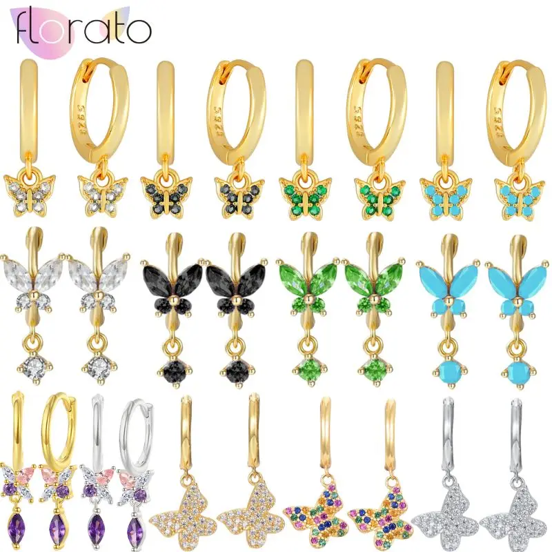 

925 Sterling Silver Needle Exquisite Niche Cute Colorful Butterfly Zircon Earrings Pendant Women's Casual Fashionable Jewelry