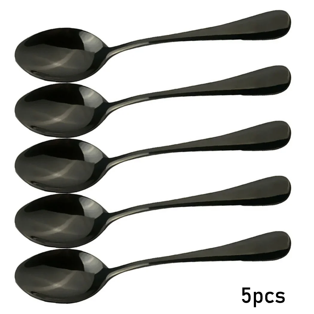 Tea Spoons Pack Restaurants Set Stainless Steel Teaspoon Teaspoons Tools 5pcs Black Coffee Ice cream Brand New