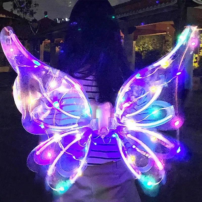 Lighted Electric Butterfly Wings Princess Butterfly Fairy Elf Angel Wings with Led String Lights Halloween Dress Up Cosplay