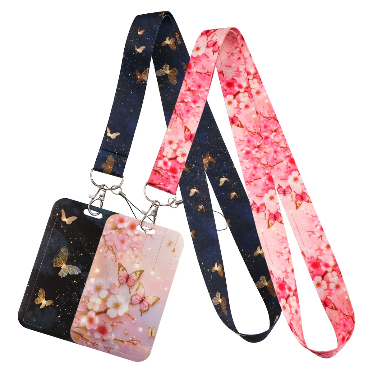 Flower Butterfly Lanyard Neck Strap Keychain Starry Sky Card Cover Badge Holder Mobile Phone Hang Rope Keyring Accessories Gifts