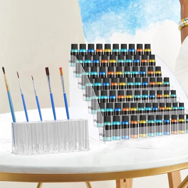 Kunststudio's Essentiële acryl verfrek Paintbuis Organisatoren Acryl 7 Lagen Stand met borstelsectie voor kunstbenodigdheden