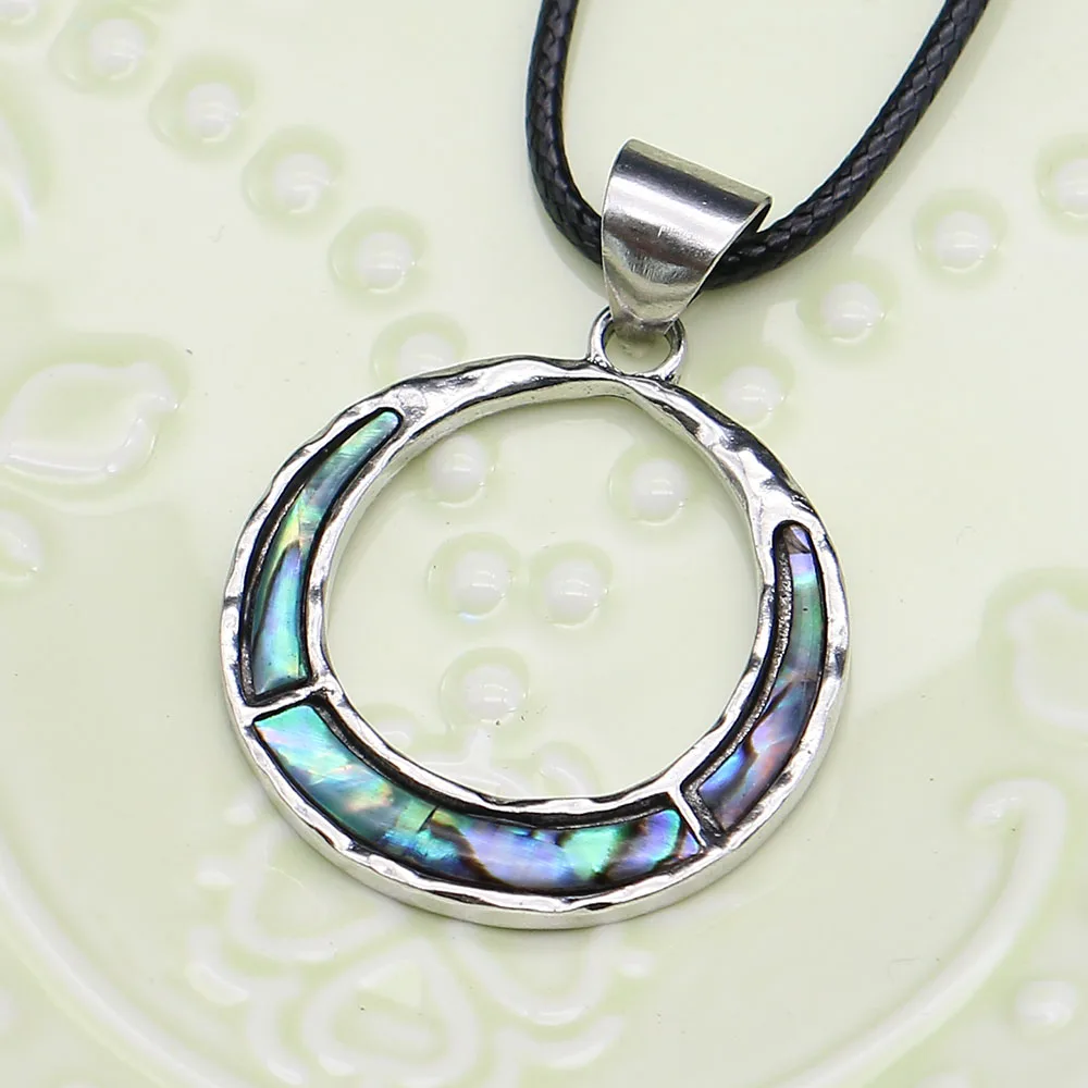 29x33mm Toroidal Natural Abalone Shell Pendant With Adjustable Leather Roper Chain Necklace Retro Fashion Jewelry Gift 1 Pc/pack