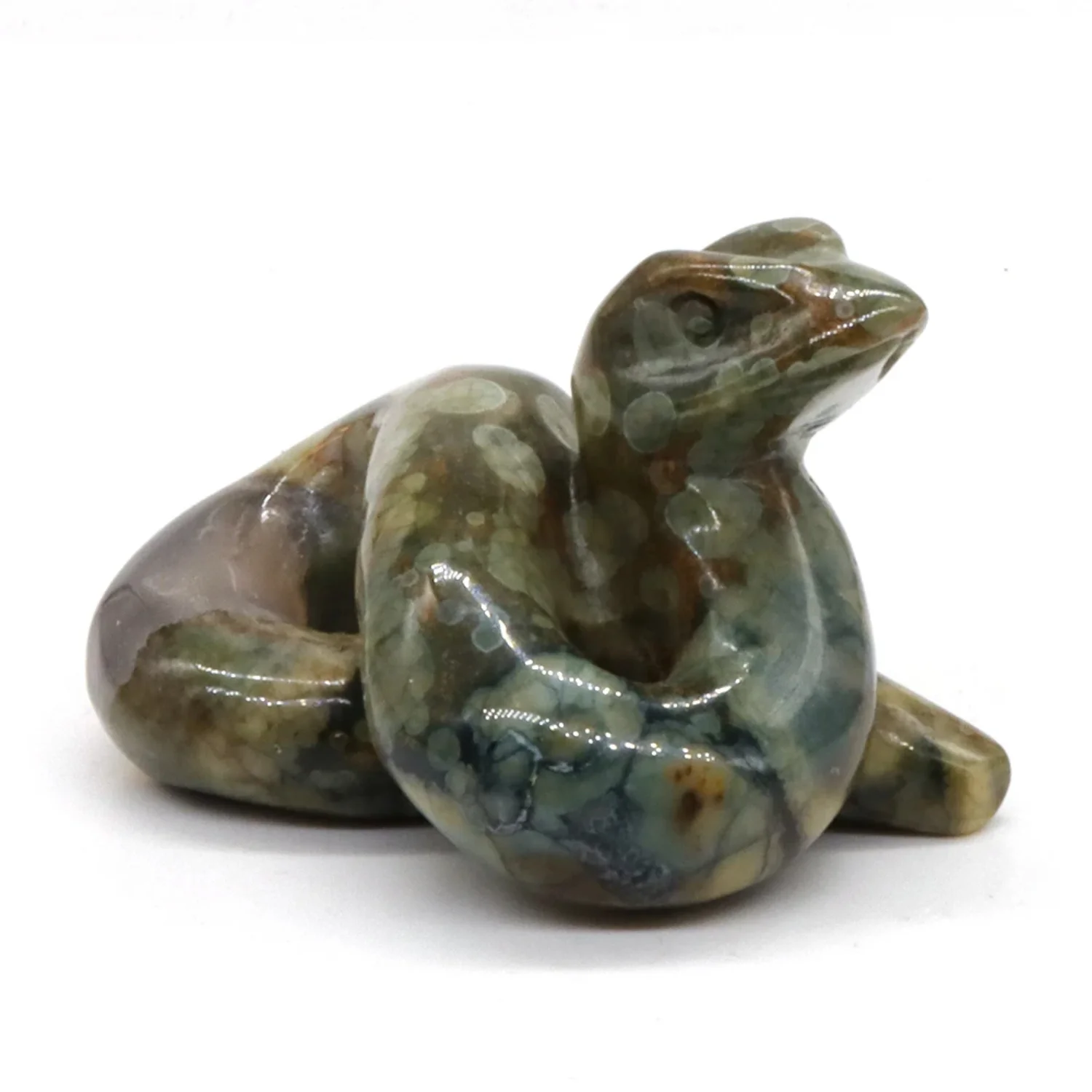 Green Rainforest Jasper Snake Statue - Natural Stone Carved Home Decoration | Healing Crystal Figurine for Spiritual Energy and