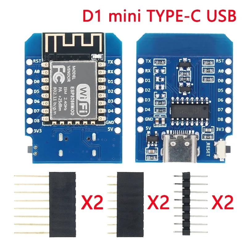 D1 Mini ESP8266 Development Board Type-C CH340G WiFi ESP-12F Lua 3.3V With Pins for Arduino NodeMCU IoT Wireless Module DIY