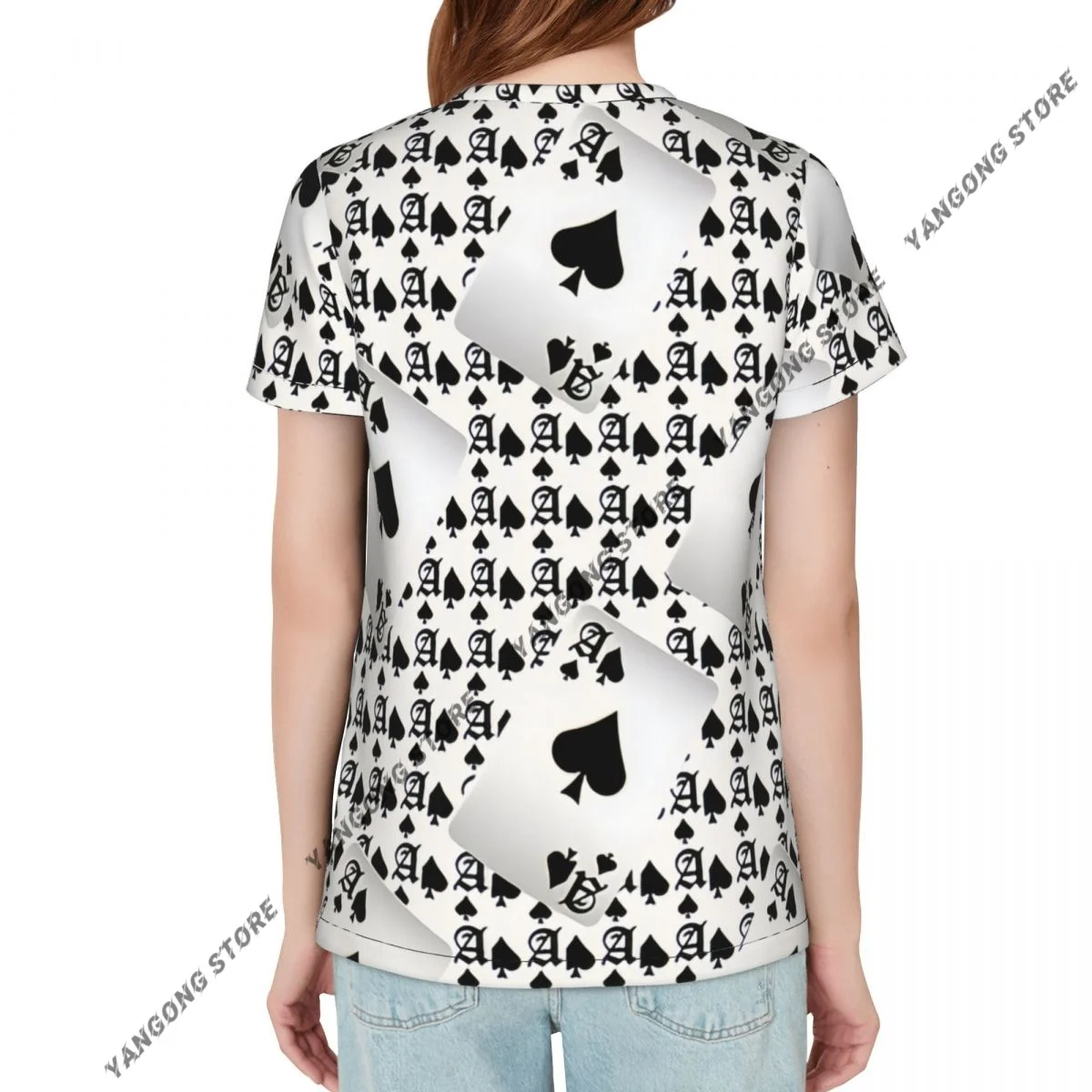 Casual Summer Woman Skinny Fit T-shirt Tight Short-Sleeve O-neck Tee Basic Playing Cards T Shirt