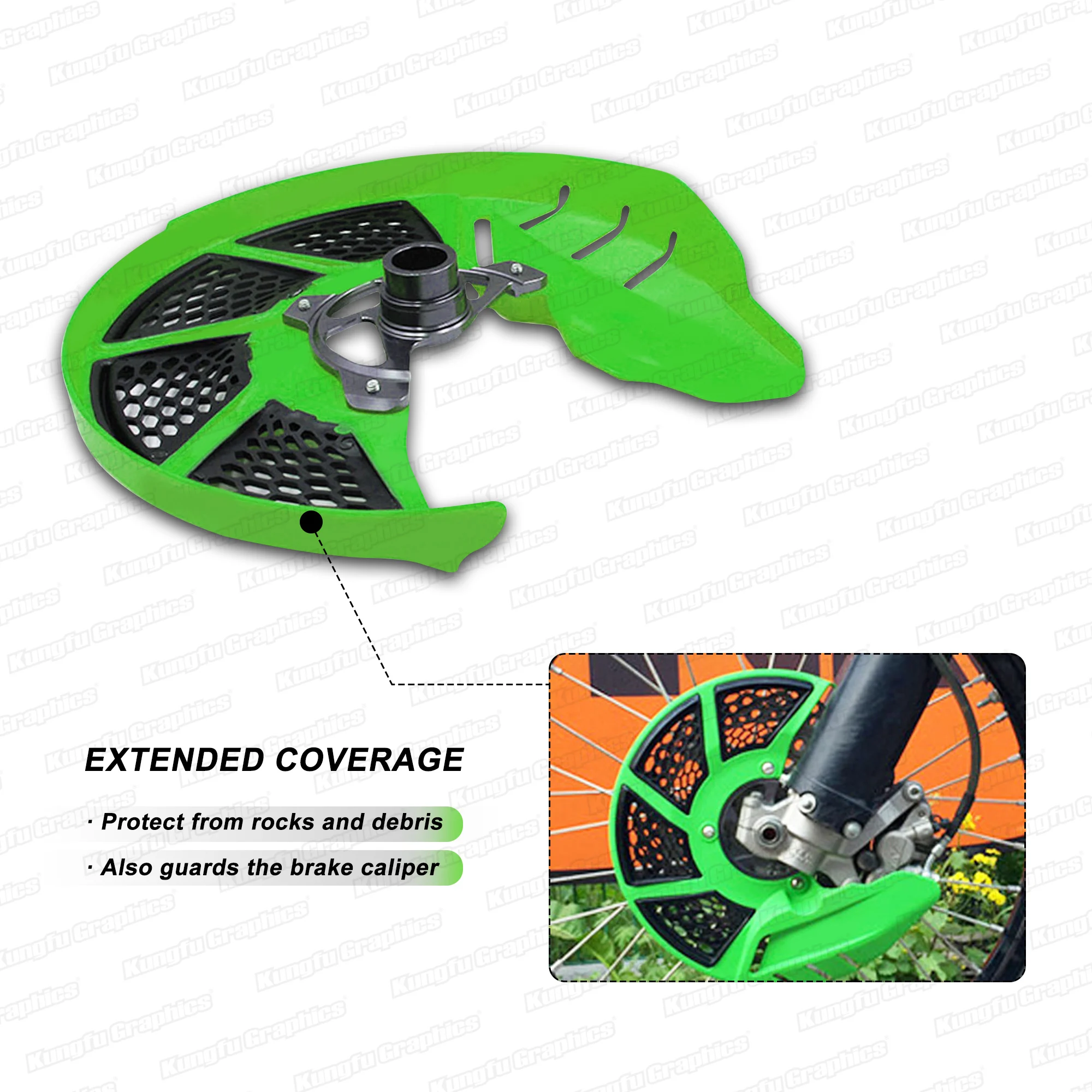 JY Racing Motorcycle Front Brake Disc Guard Cover for Kawasaki KX250F KX450F KXF 250 450 2006-2018 / KLX450R 2008 2009 Green - view 6