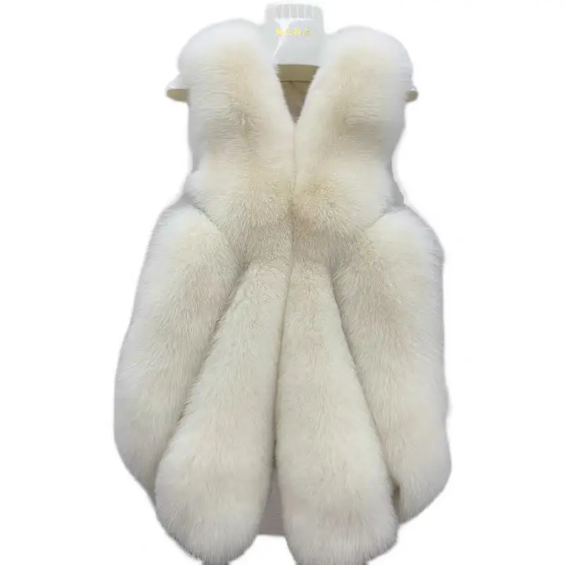 New winter warm full leather fox fur genuine fur coat large water drop vest genuine leather vest mid-length light luxury