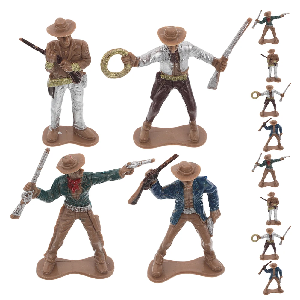 

12 Pcs Western Cowboy Figure Mini Ornaments Fairy Garden Statue Toy Farm Character Model Toys Plastic Animal Figures