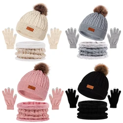 Inverno quente cachecol chapéu luvas conjunto tela de toque luva pompom gorros de algodão gorro de pelúcia grosso cachecóis unisex malha conjunto térmico