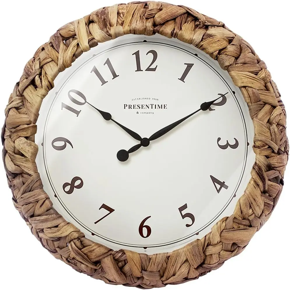 

& Co. Farmhouse Series, Rustic Woven Clock, 12.6 inch, Natural Woven Water Hyacinth/Sea Grass. Wall Sculpture, Wall Art and Time