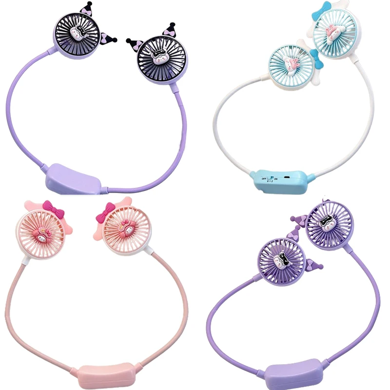 Sanrios Kuromi Cinnamoroll My Melody Summer Halter Neck Double Head Usb Hose Fan Kawaii Anime Portable Second Gear Small Fan