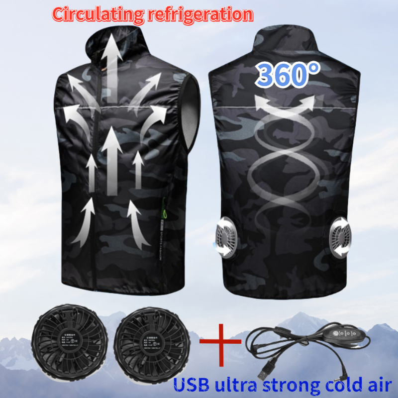  Summer Cool Vest Wearable Refrigeration Fan Vest Air Conditioner Clothes Outdoor Cooling Tactical Fishing Sleeveless Work Jacket 