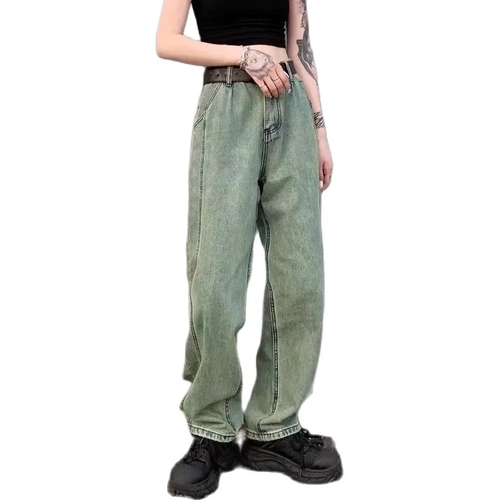 

Oversized High Street American Vibe Bomb Street Pants Ins Fashion Europe and America Hiphop Small Retro Green Jeans Female