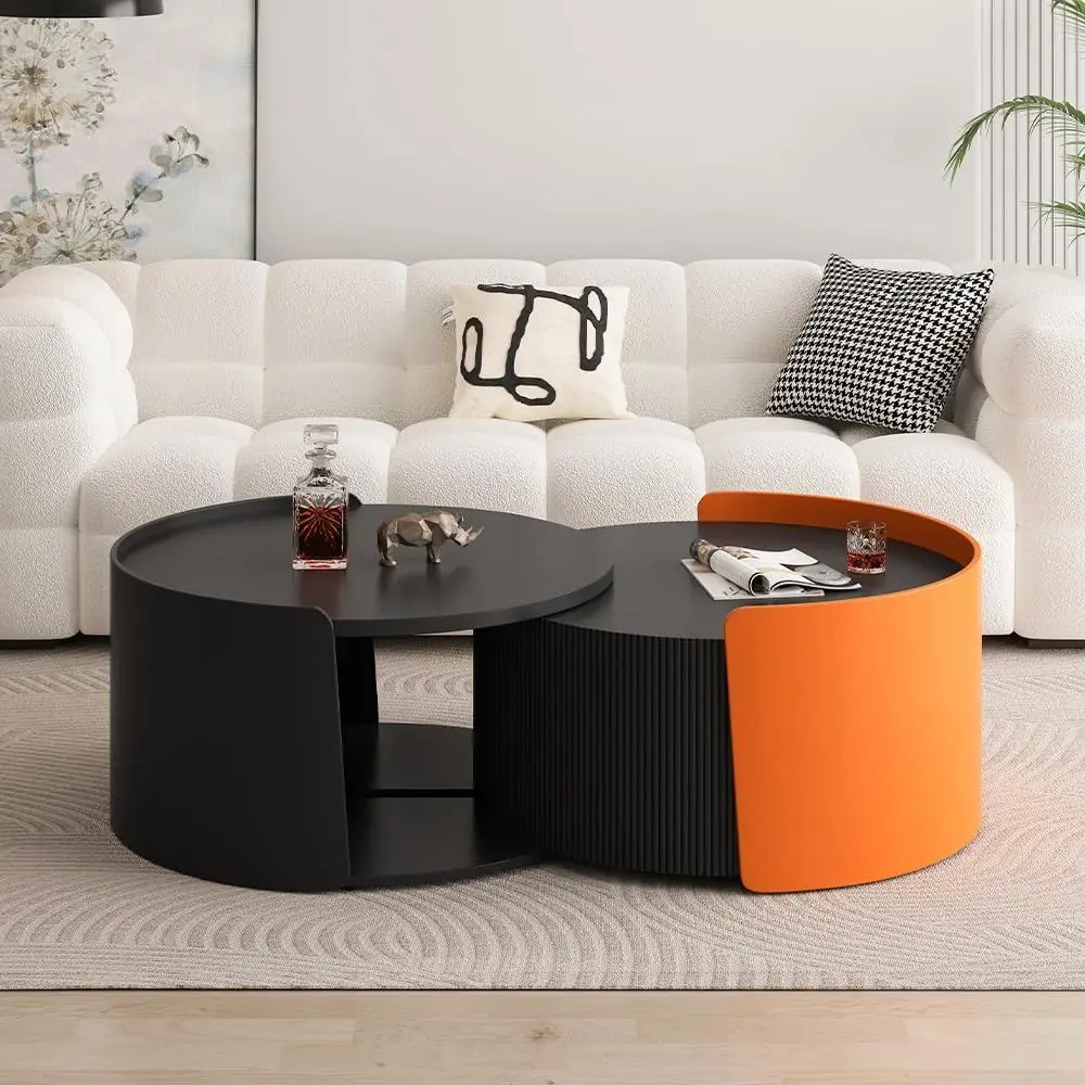 

Expandable Modern Coffee Table, Circular Storage Accent Table for Living Spaces, Ready to Use in Black & Orange