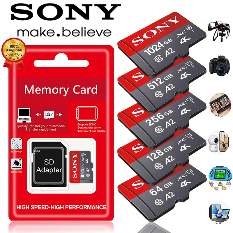 بطاقة ذاكرة Sony Micro Tf SD أصلية 1 تيرا بايت 512 جيجا بايت 256 جيجا بايت فئة 10 بطاقة ذاكرة 128 جيجا بايت 64 جيجا بايت محرك فلاش كارتاو دي ميموريا TF للهاتف