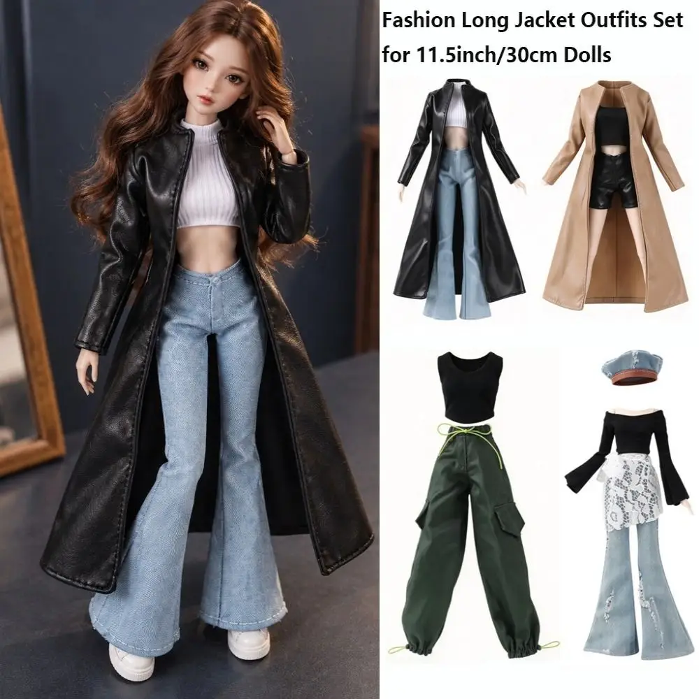 1Set Fashion Long Jacket Set Supermodel Style 4 Styles Dolls Doll Clothes PU Leather Jacket