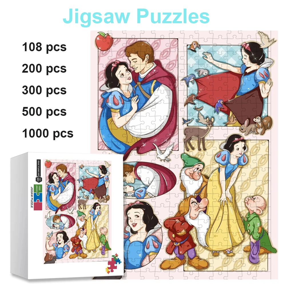 Disney Snow White Fairytale Jigsaw Puzzle 108/200/300/500/1000/1500 Pieces Pastel Disney Princess Art Jigsaw for Kids & Adults
