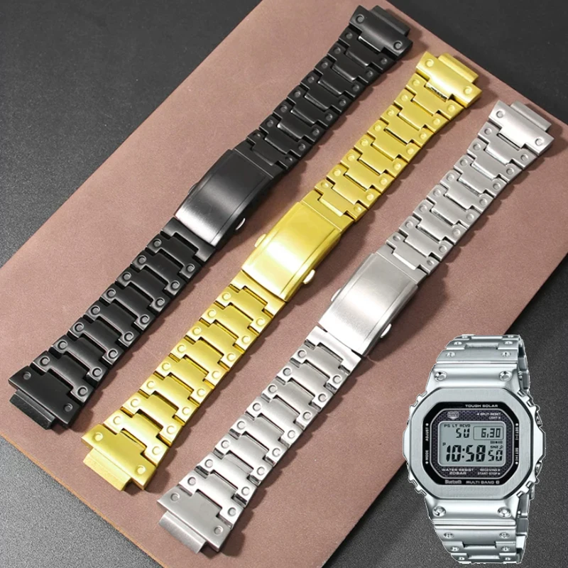GBM-2100/GM2100/GA 2100 16mm Stainless Steel Watchbands for Casio G-SHOCK Metal Octagon Bracelet Replacement (Silver/Black/Gold)