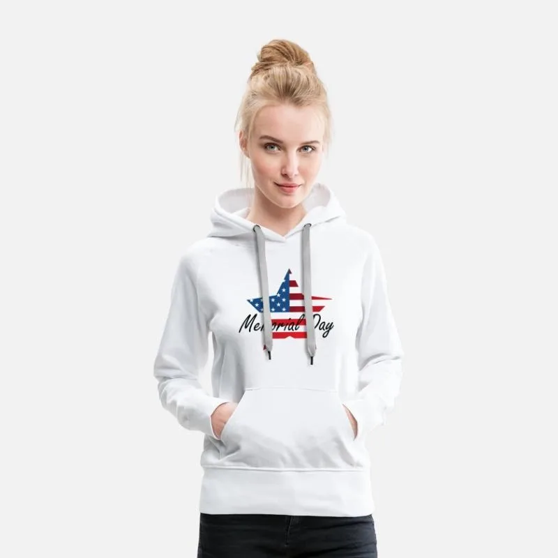 

Memorial Day Star American Flag Print Cotton Hoodie Honor Fallen Heroes with Patriotic Style with American Flag Design