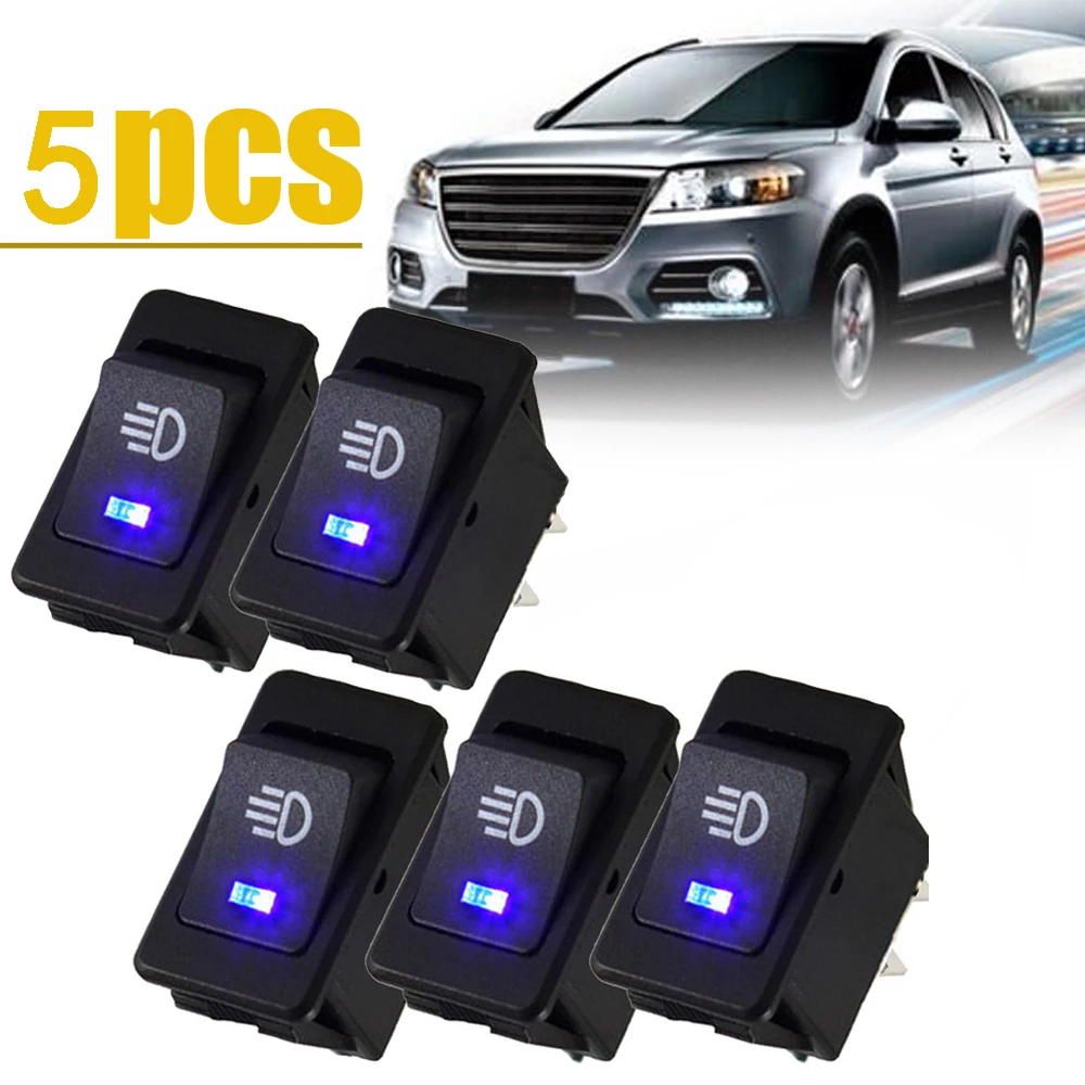 

5pcs Universal Car Rocker Switch ON-OFF 4 Pin 12V 35A Fog Light Blue LED Switch Dash Lamp Switch Car Modification Accessories