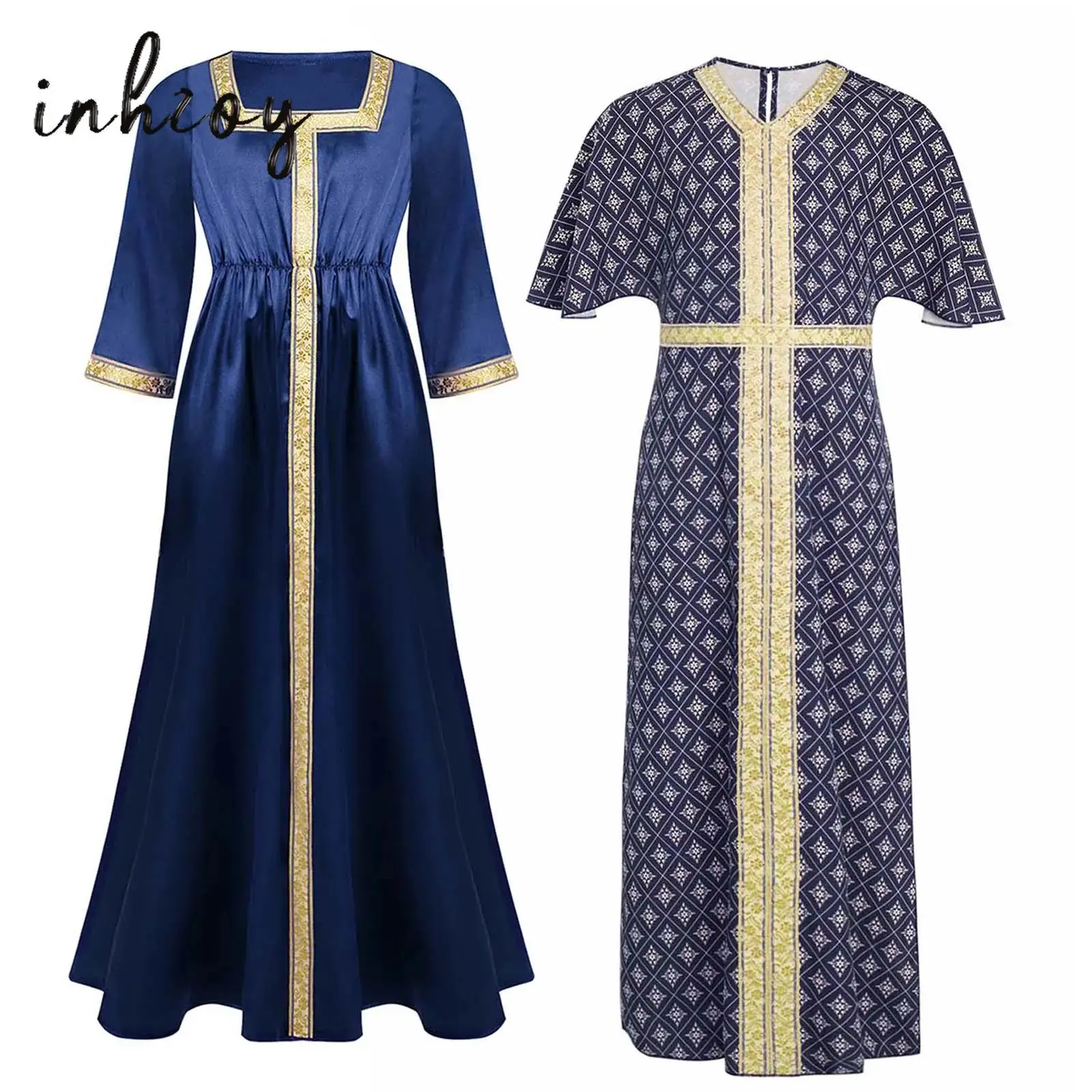 

Kids Girls Indian Clothing Embroidery Trimming Side Split Tunic with Belt Square Collar Maxi Dress for Halloween Party Cosplay