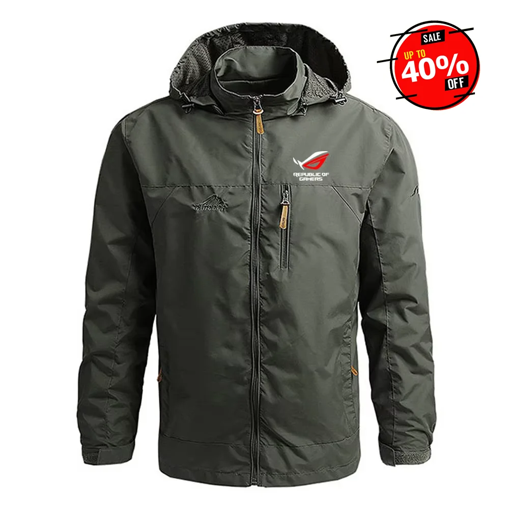 

2025 New Men's ROG Republic Of Gamers Brand Print Simplicity Zipper Windproof Coats Spring Autumn Solid Color Windbreaker Jacket