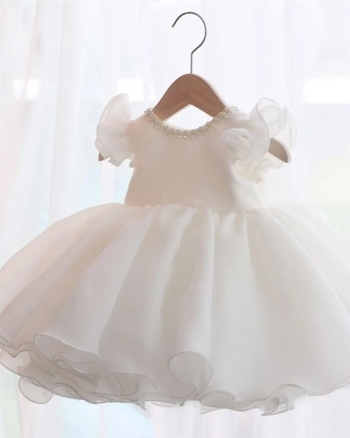 Robe de Princesse à Manches sulfpour Bébé Fille, Tenue de Baptême avec Nministériels d et Perles, pour ixd\'Anniversaire de 1 an