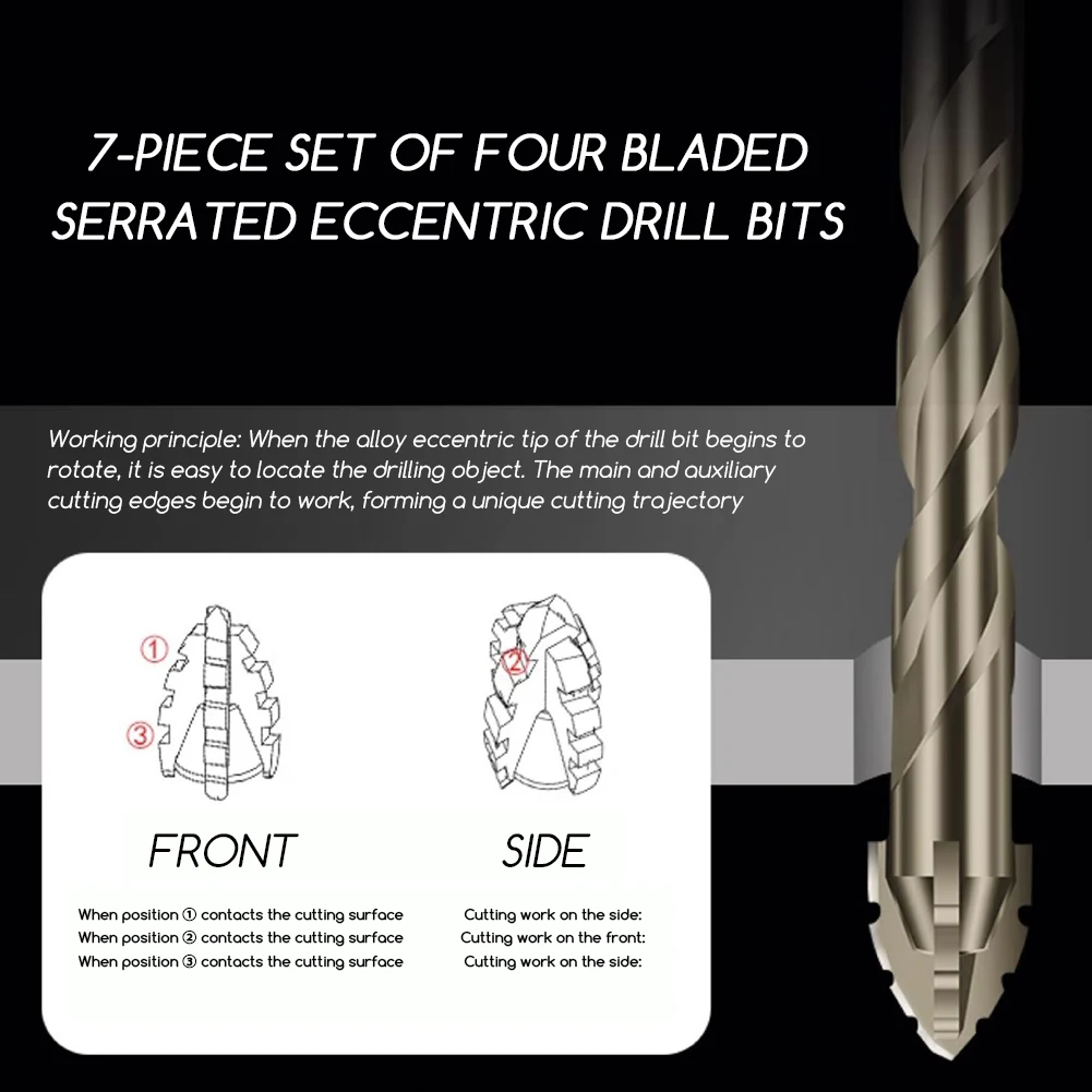 ดอกสว่าน ดอกสว่านแบบเยื้องศูนย์กลางความแข็งแรงสูง ชุดดอกสว่านเจาะแห้งความเร็วสูงที่มีประสิทธิภาพสำหรับกระเบื้องคอนกรีต/ไม้/อิฐ/แก้ว