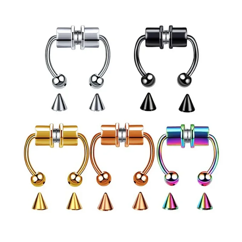 حلقات أنف مزيفة من الحاجز المغناطيسي من الفولاذ المقاوم للصدأ للنساء ، حلقة أنف حلزونية مزدوجة ، ثقب غضروف الزنمة ، مجوهرات للجسم ، بسيطة #4