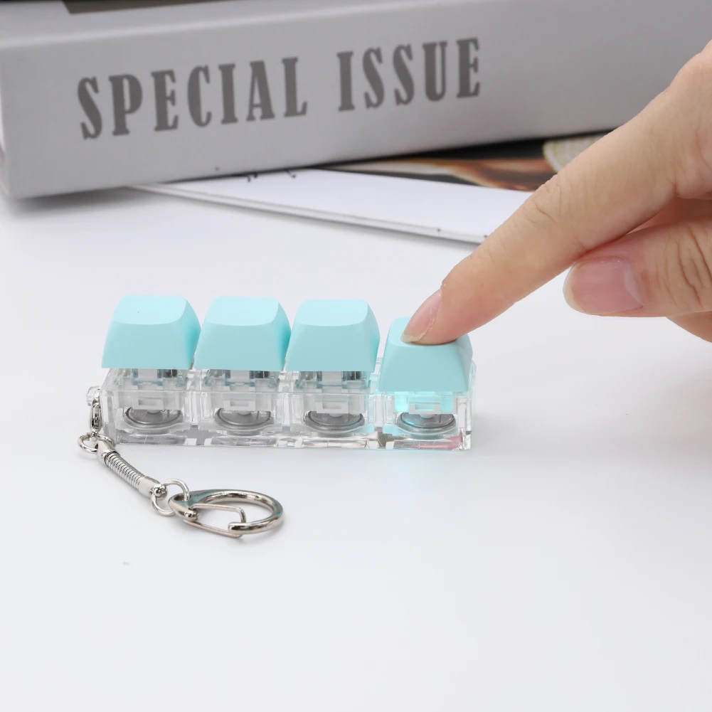4 Keys Keyboard Fidget Toy Keychain Decompression Toys with LED Light Keyboard Clicker Toy DIY Button Stress Relief for Adult