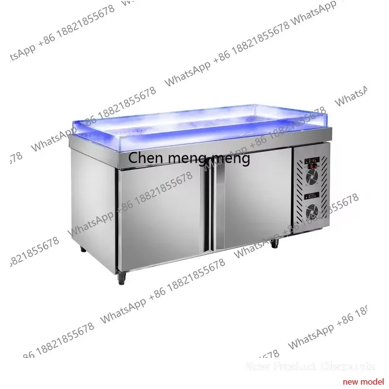 Fruit fishing display cabinet spray refrigerated salad table slotted commercial fresh-keeping cabinet refrigerator