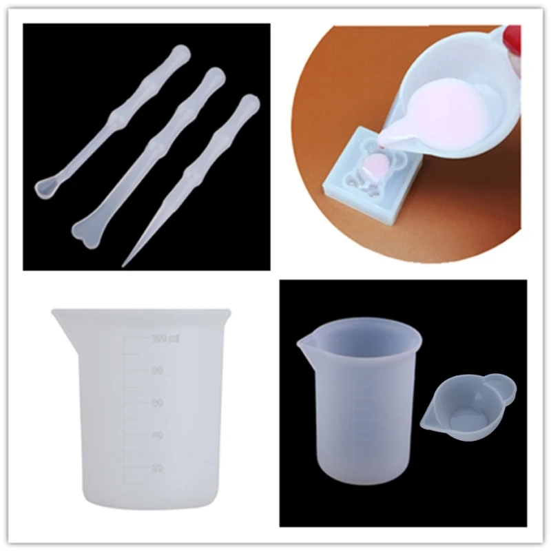 1 Set Silicone Stirrer Sticks Clear Glue Mixing Cups for DIY Resin Casting Jewelry Making Tools Accessories Kit