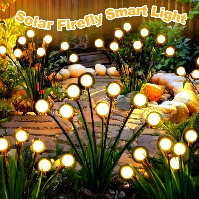 Solar Garden Lights Outdoor LED Sway By Wind Solar Firefly Lights Waterproof for Outside Yard Pathway Lawn Patio Balcony