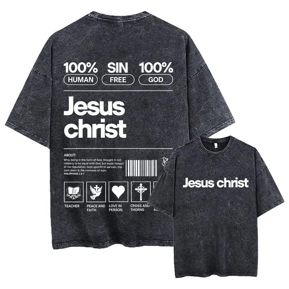 

Washed Vintage Christian Jesus Christ Fitness Gym T-shirt Men Women Gothic Rock Oversized Short Sleeve T Shirts Tops Streetwear