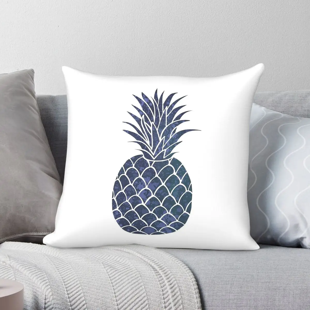 Pineapple In Blue Pillowcase Polyester Linen Velvet Pattern Zip Decorative Bed Cushion Cover 45x45