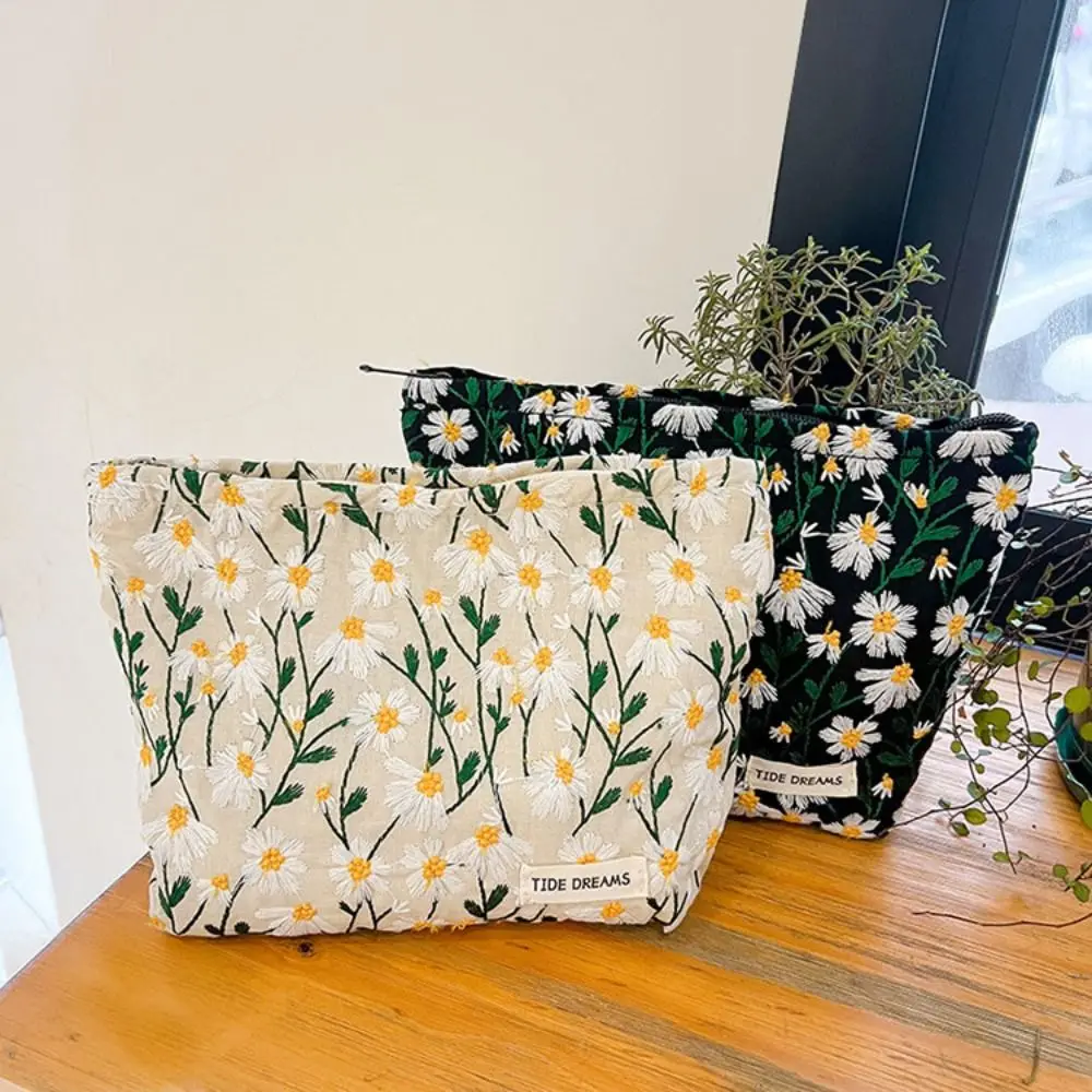 Bloemen Madeliefje Make-Up Tas Grote Capaciteit Koreaanse Stijl Geborduurde Cosmetische Tas Handtas Organizer Jacquard Opbergtas