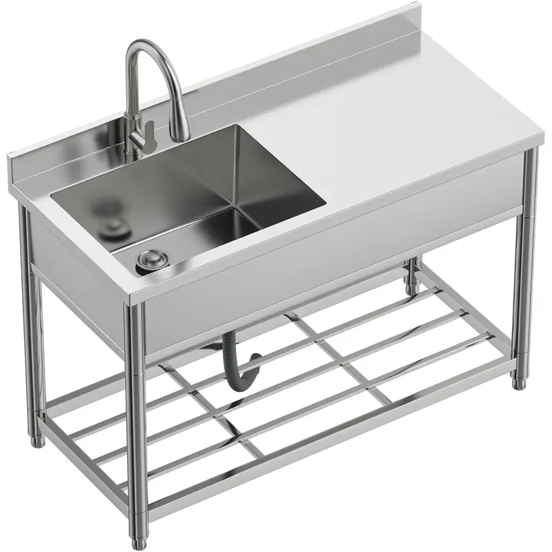 Stainless Steel Commercial Sink with Drainboard Free Standing Utility Sink