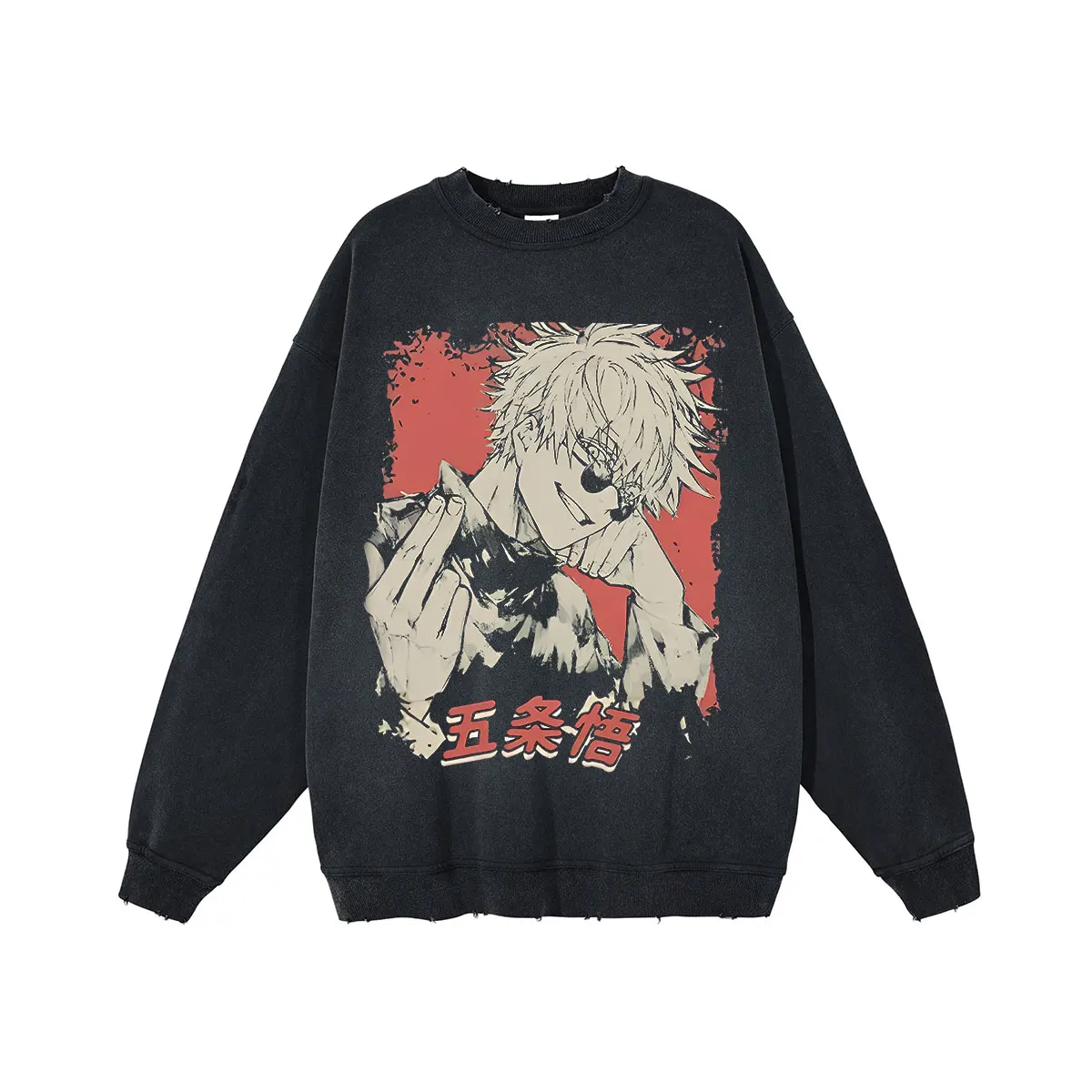 Anime Jujutsu Kaisen Round Neck Washed Pullover Casual 100% Cotton Men Women Hip Hop Harajuku Streetwear Vintage Sweatshirt