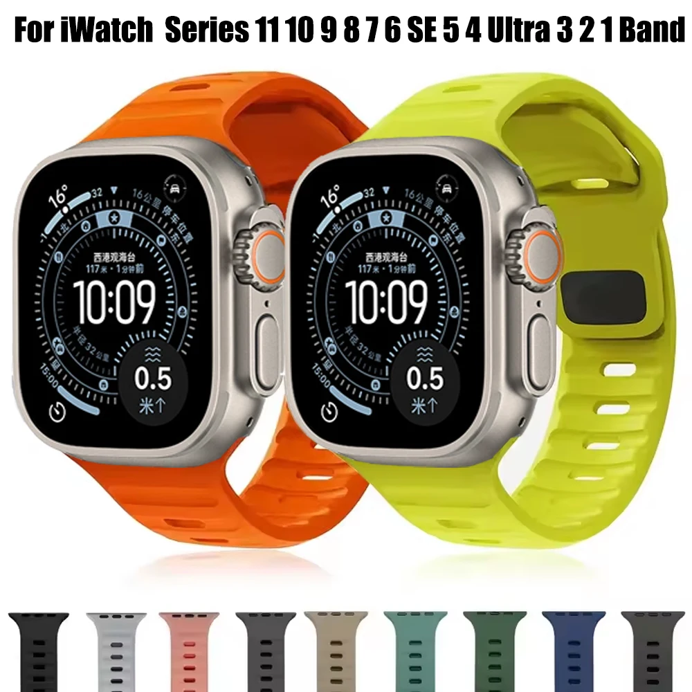 Silicone Band For Apple Watch Ultra 4 3 2 49mm Series 12 11 10 46mm 42mm 9 8 7 6 5 4 Strap For iWatch 45mm 44 41 40mm Wristband