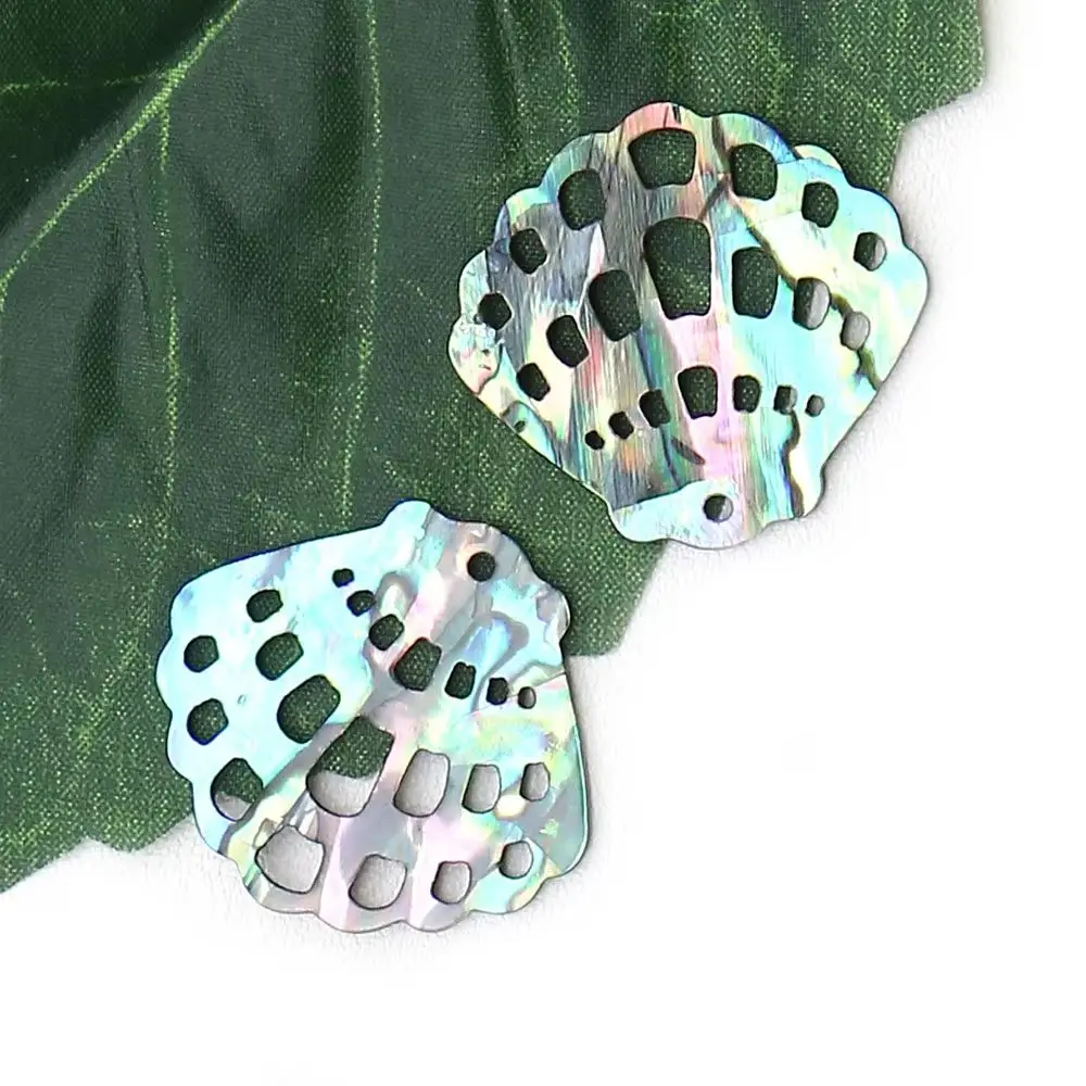 Fan Shape Natural Seawater Shell Pendant Hollow-out Technique Double-sided Abalone Shell Charms Handmade Exquisite Necklace Gift