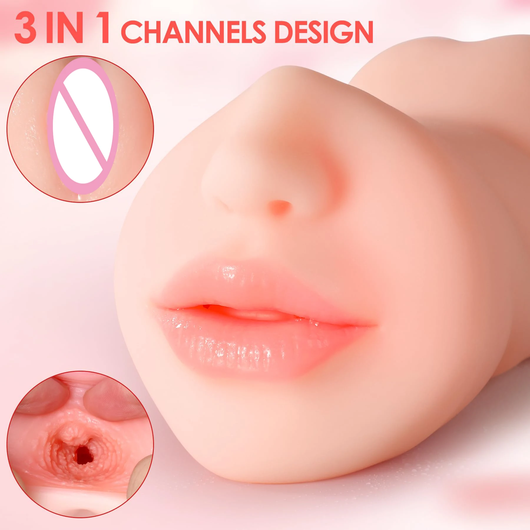 Chatte de poche avec bouche réaliste pour homme, masturbateur masculin, vagin texturé et anus serré, jouets sexuels, 3 en 1