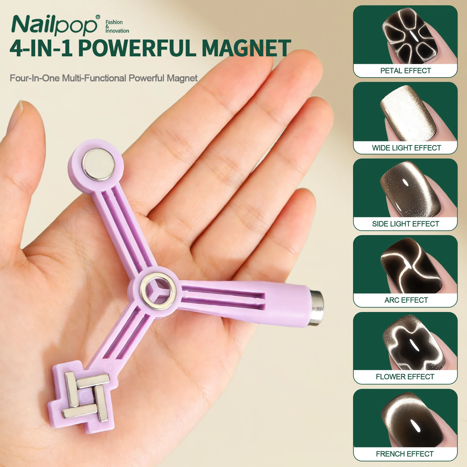 Nailpop 4-IN-1 Powerful Magnet Cat Eye Gel Nail Polish Triangle Shape Magnet Stick with 5 Styles Effect Nail Art Home Tool 1pc