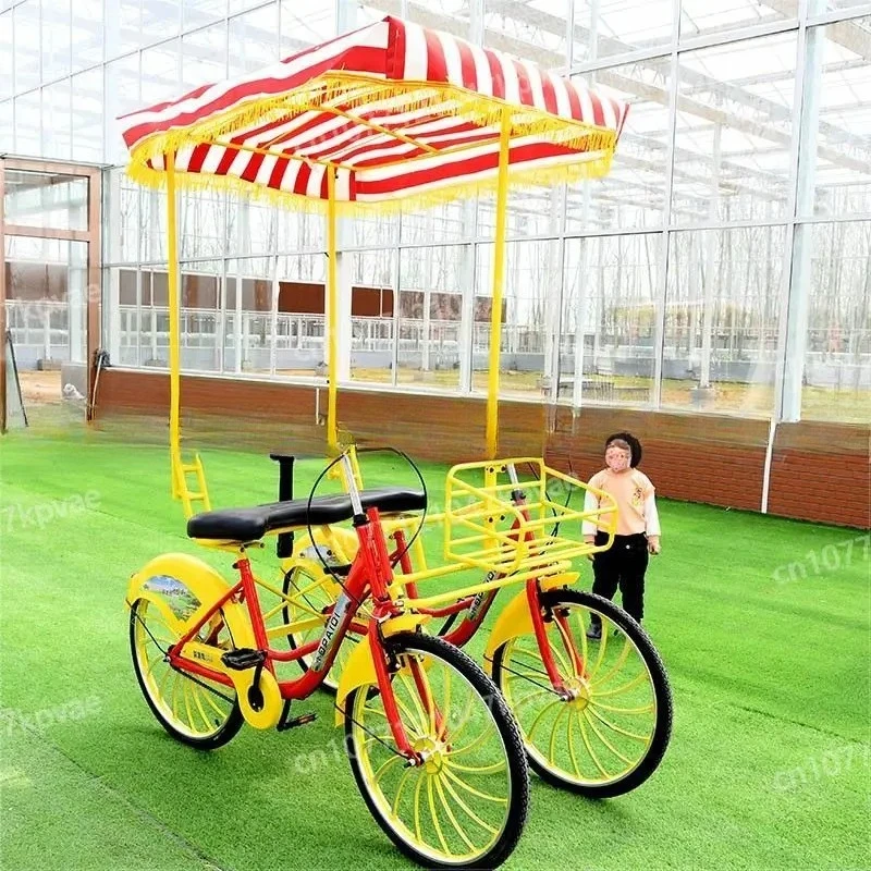 Four-wheeled Double Bicycle Side By Side, Parent-child Three-person Two-person Riding Couple Sightseeing Car for Family Use