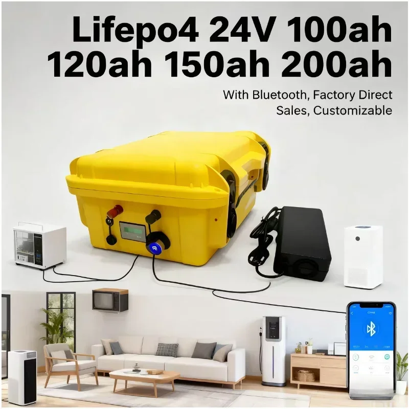

Аккумулятор LiFePO4 24 В, 100 Ач-200 Ач, литий-железо-фосфатный аккумулятор с зарядным устройством, аккумулятор Lifepo4 24 В для обновленных энергетических систем