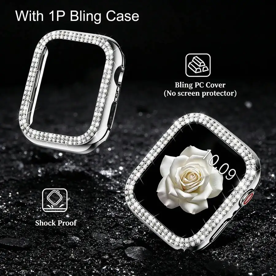 3pcs/2pcs, Compatible With Apple Watch Bands, With Screen Protector Case, Jewelry Replacement Bands, Sizes 49mm, 46mm, 45mm,