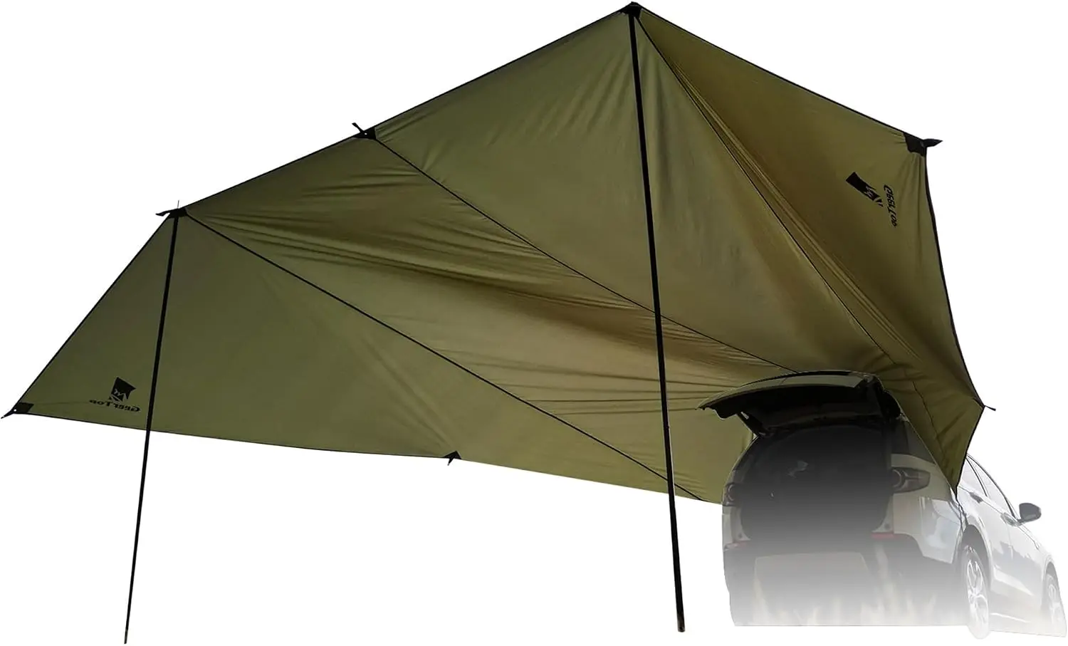 Large Car Awning Tarp for Camping, SUV Tailgate Canopy Sun Shade Waterproof Outdoor Rear Vehicle Shelter for Van, MPV, Campers