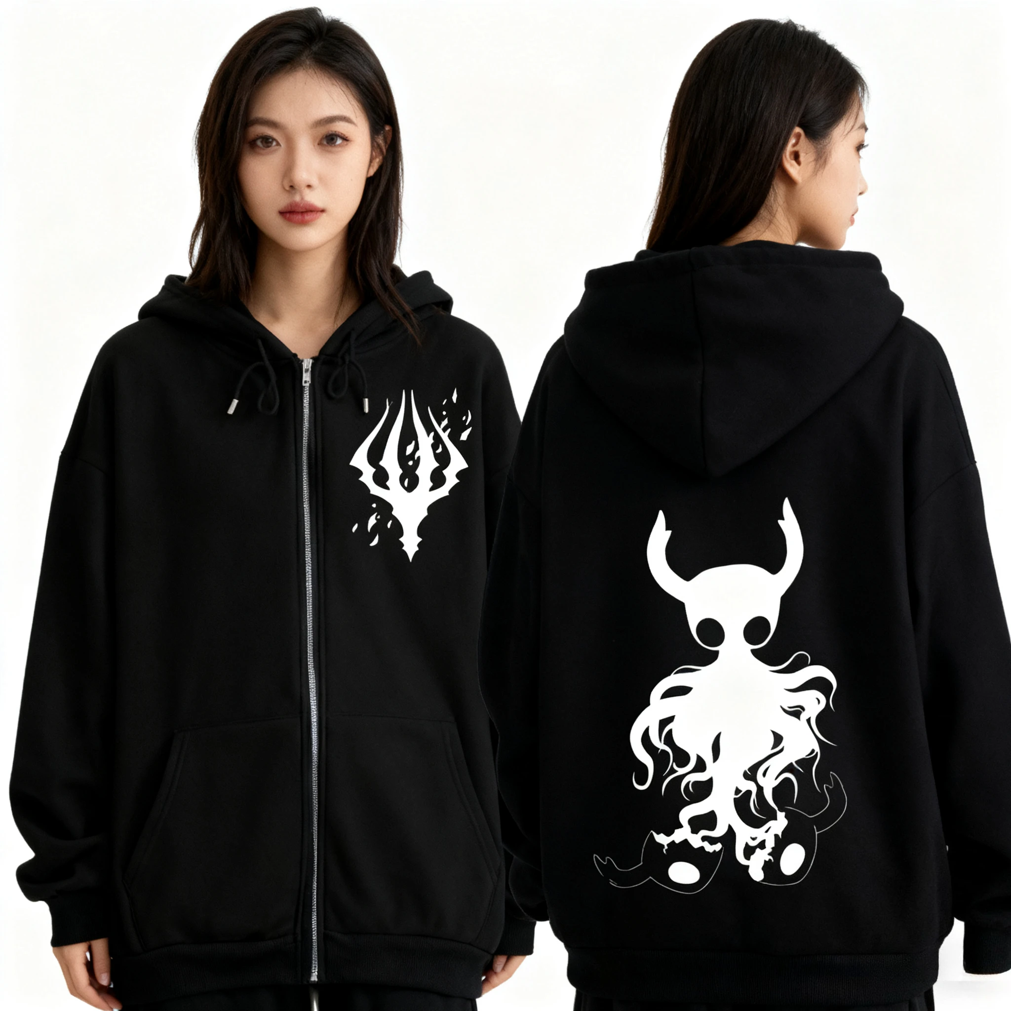 

Hollow Knight Game Pattern Large Pocket Zipper Hoodie Men's Retro Hoodie Sportswear Men's and Women's Fashion Casual Sweatshirt