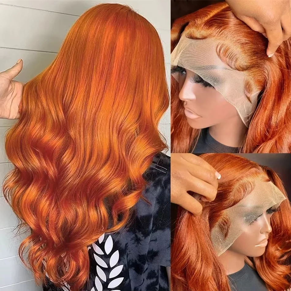 13x4 Ginger Orange 350# Colored Lace Front Human Hair Wigs For Women On Clearance Sale Body Wave Lace Frontal Wig Human Hair